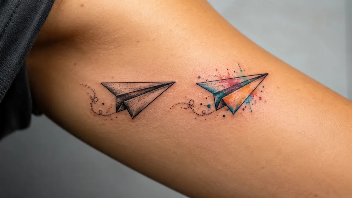 Paper Plane Tattoo - Color vs. Black and Grey