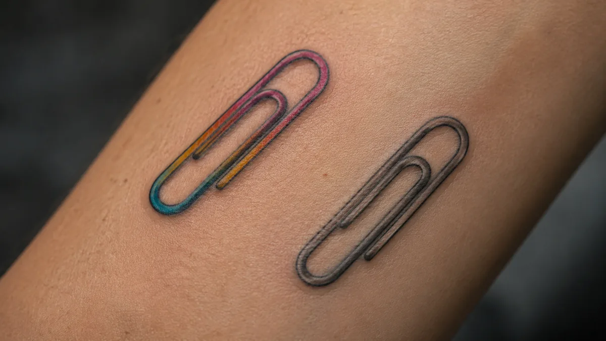 Paperclip Tattoo - Color vs. Black and Grey