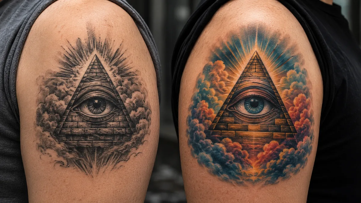 Pyramid Eye Tattoo - Black and Grey vs. Color on the Pyramid Eye