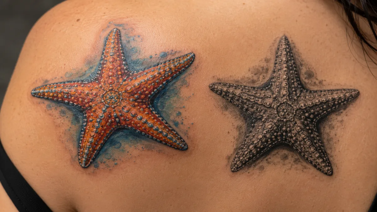 Starfish Tattoo - Color Versus Black and Grey