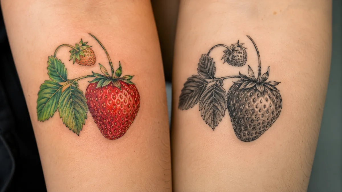 Strawberry Tattoo - Color vs. Black and Grey