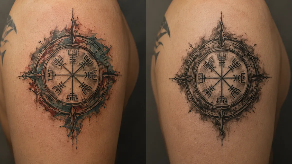 Viking Compass Tattoo - Color Versus Black and Grey