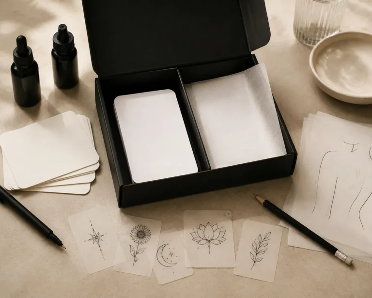 First tattoo planning kit with stencil and tools