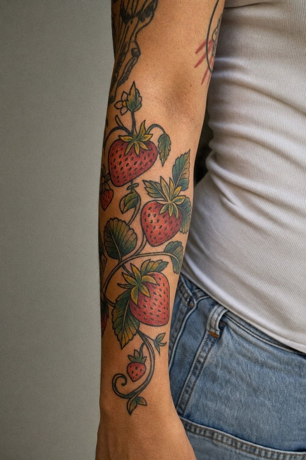 American Traditional Strawberry Forearm Tattoo