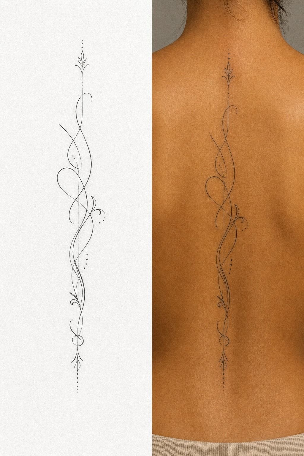 Delicate Name Spine Tattoo