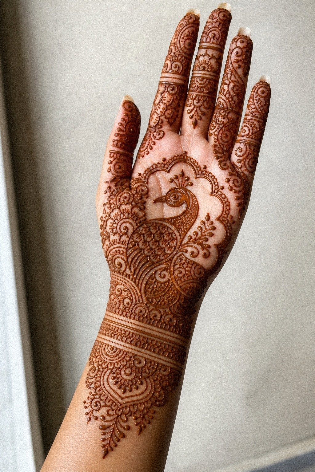Bridal Peacock Mehndi With Dense Paisleys