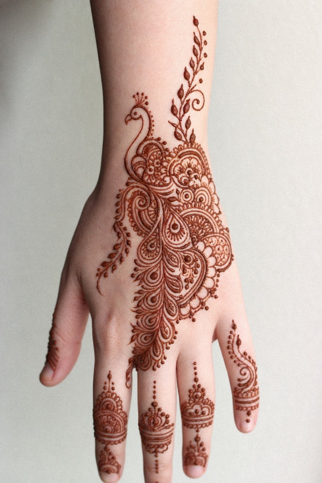 Fine Line Peacock Mehndi Wrist Accent