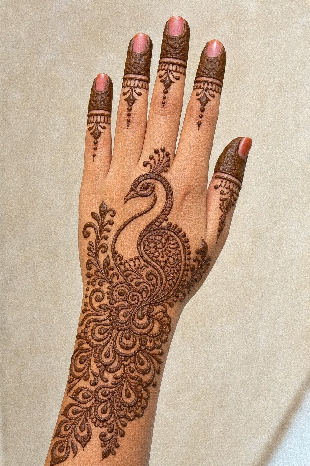 Cap The Fingertips With Bold Peacock Henna