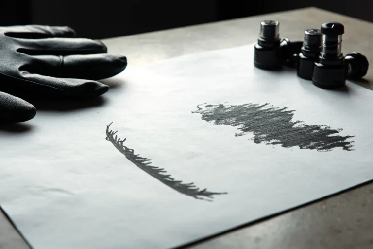 A crisp tattoo ink line beside a blurred smudged stroke showing how tattoos soften over time