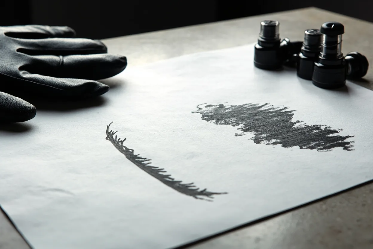 A crisp tattoo ink line beside a blurred smudged stroke showing how tattoos soften over time