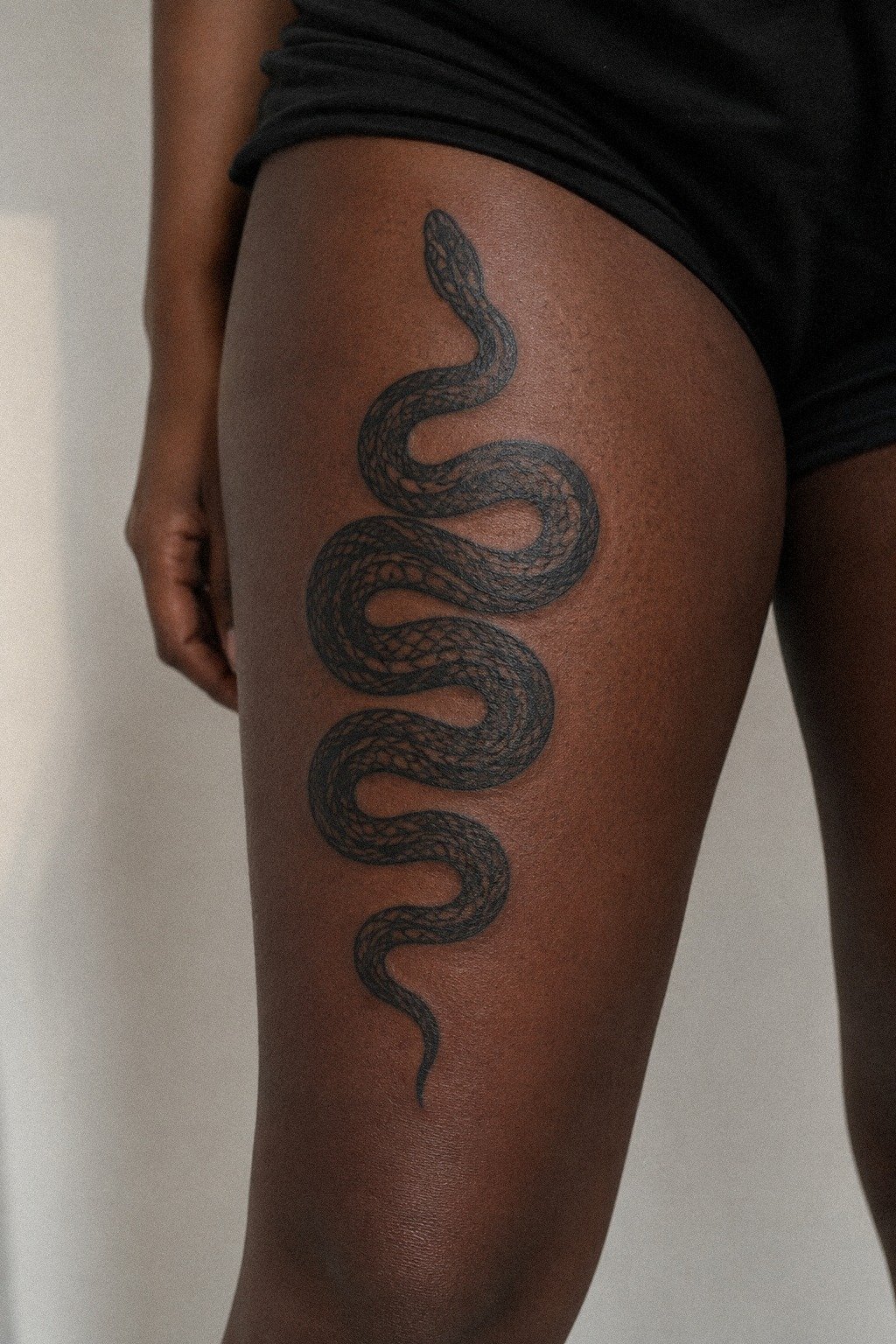 Chose A Blackwork Snake Tattoo For My Thigh