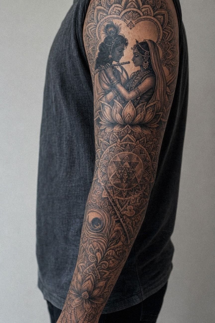 Radha Krishna Mandala Sleeve Tattoo