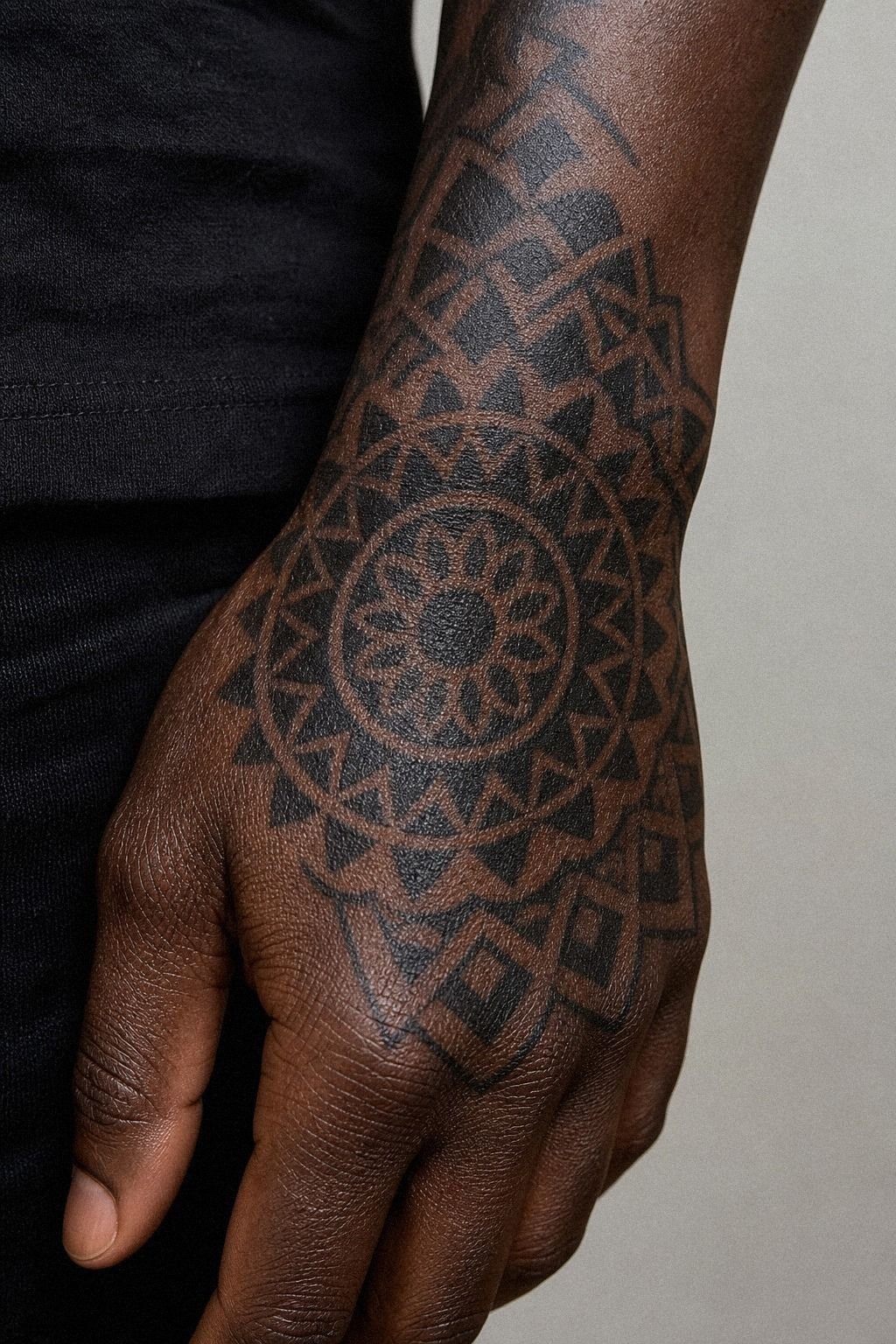 Open-Skin Mandala Hand Tattoo