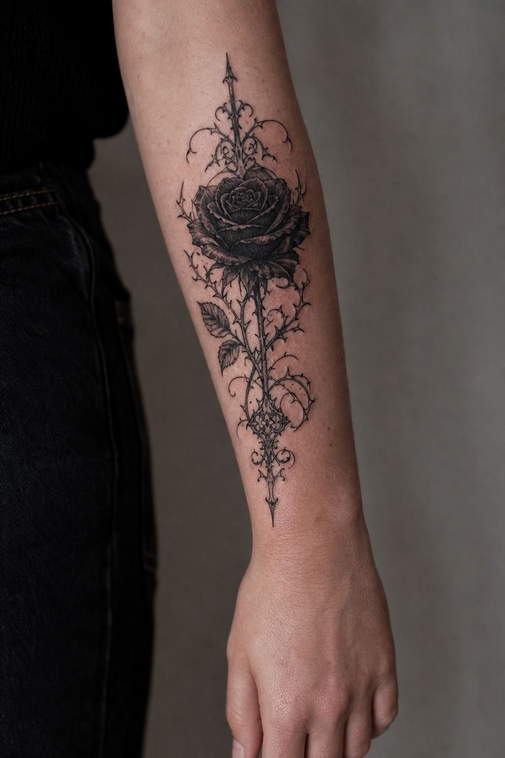 Build a Blackwork Gothic Rose on the Forearm