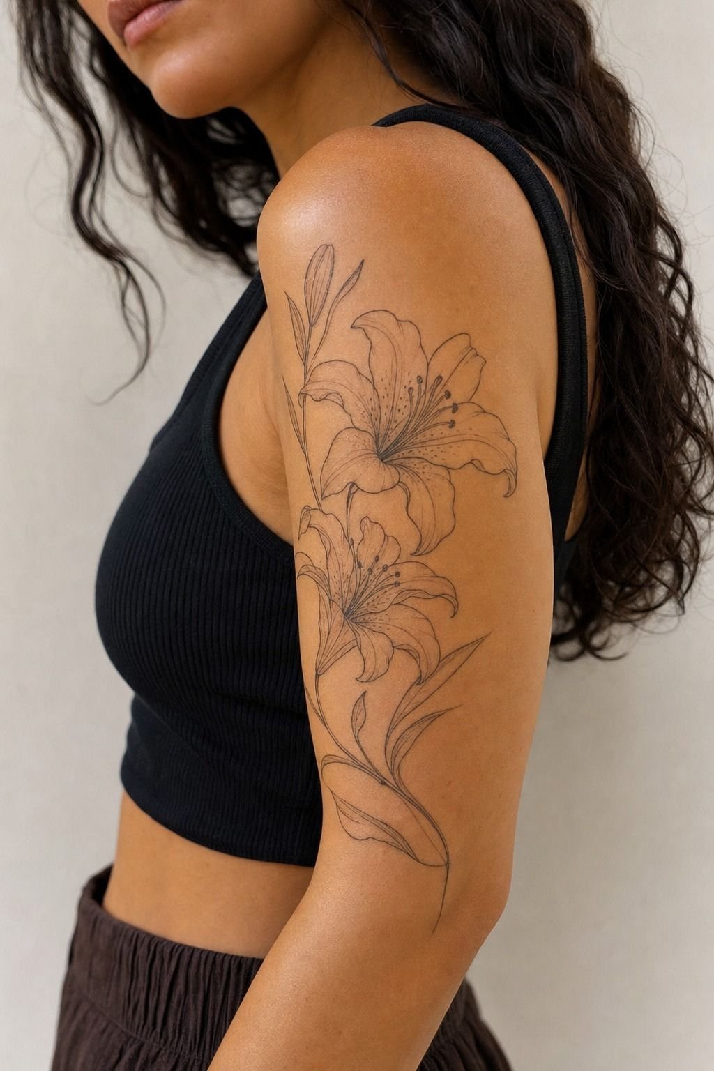 I Sketched the Fine Line Tiger Lily Around the Body