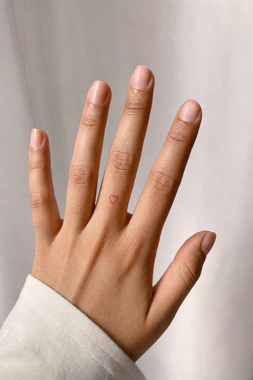 A red-ink heart on the finger, instead of black