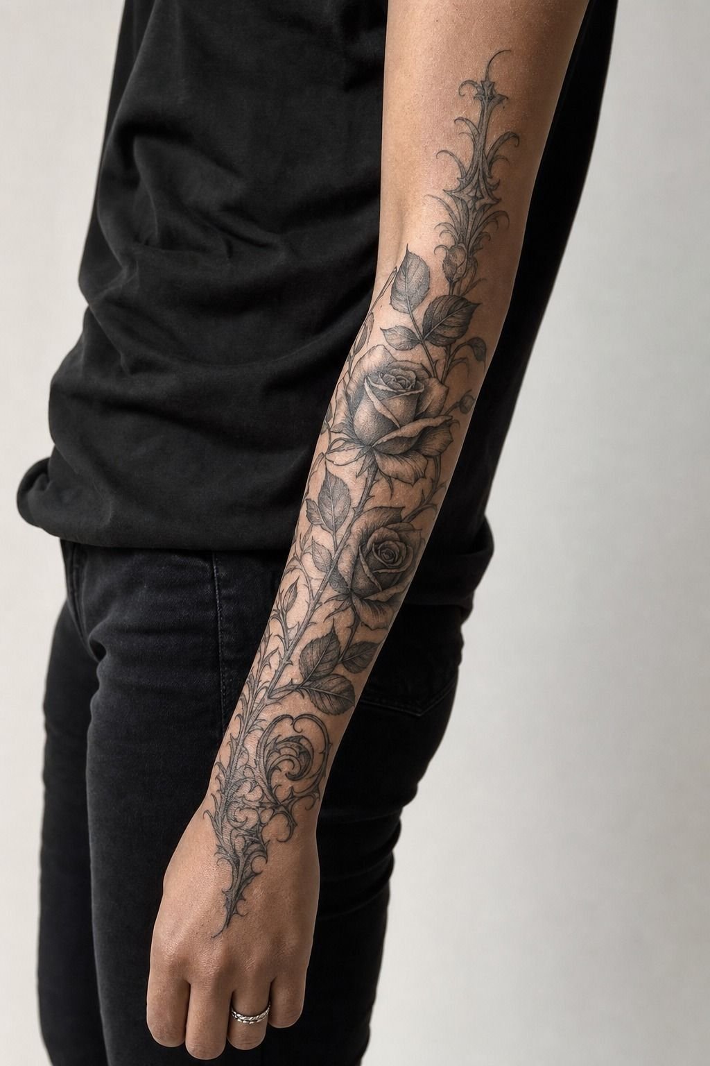 Map a Black and Grey Gothic Rose Sleeve
