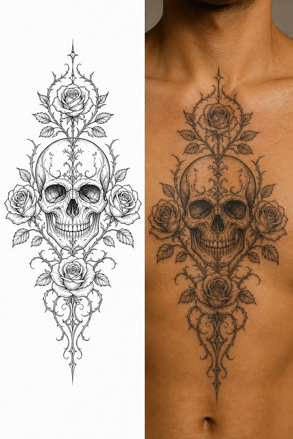 Skull Against Rose on the Chest