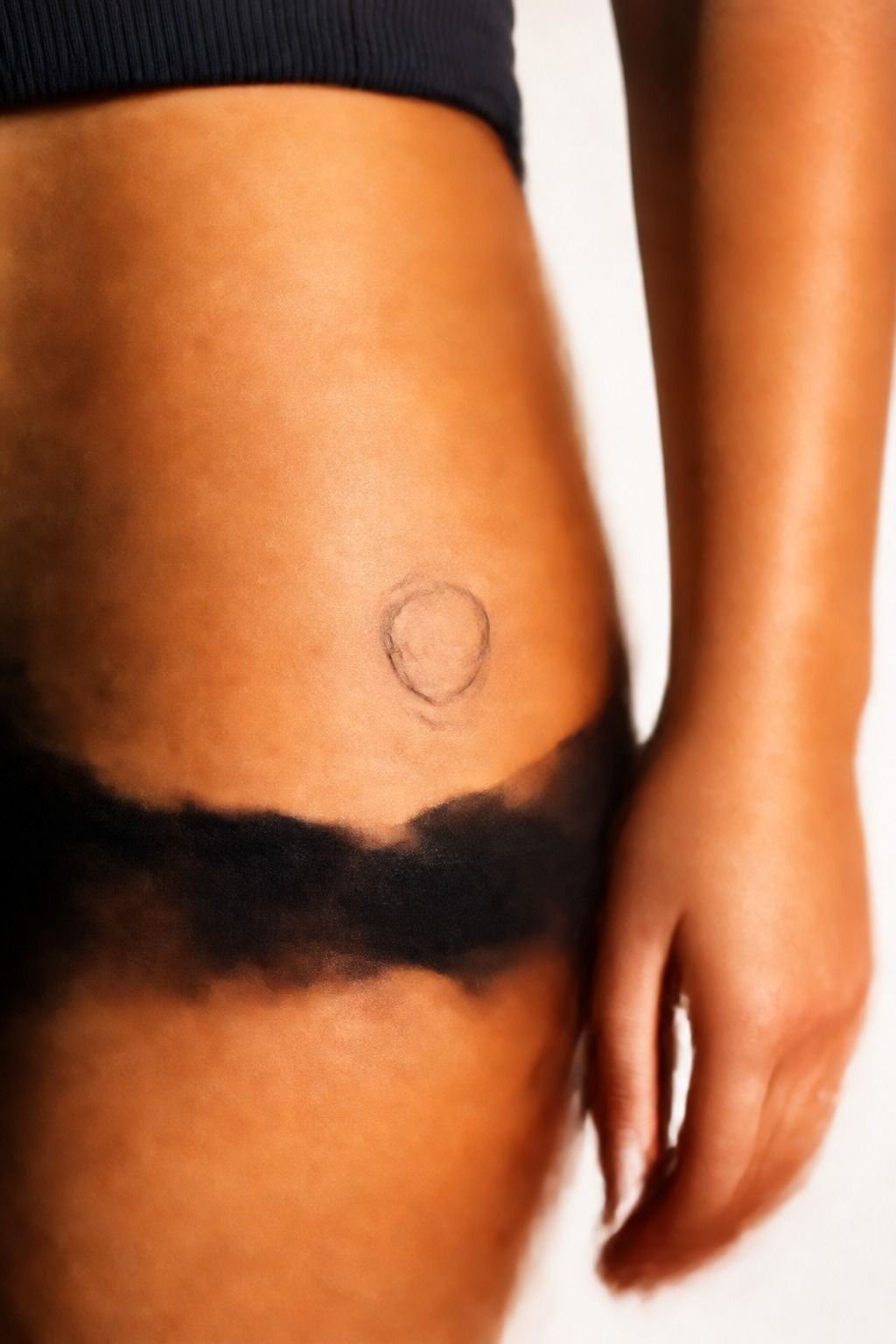 Rest a crescent moon on the hip bone