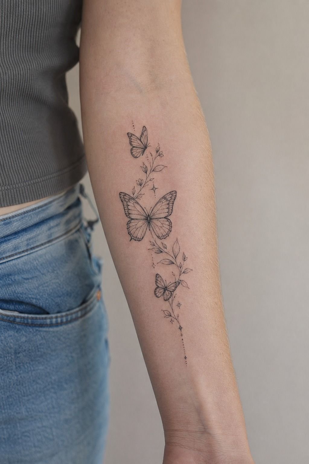 Fine Line Butterfly Tattoo Stencil
