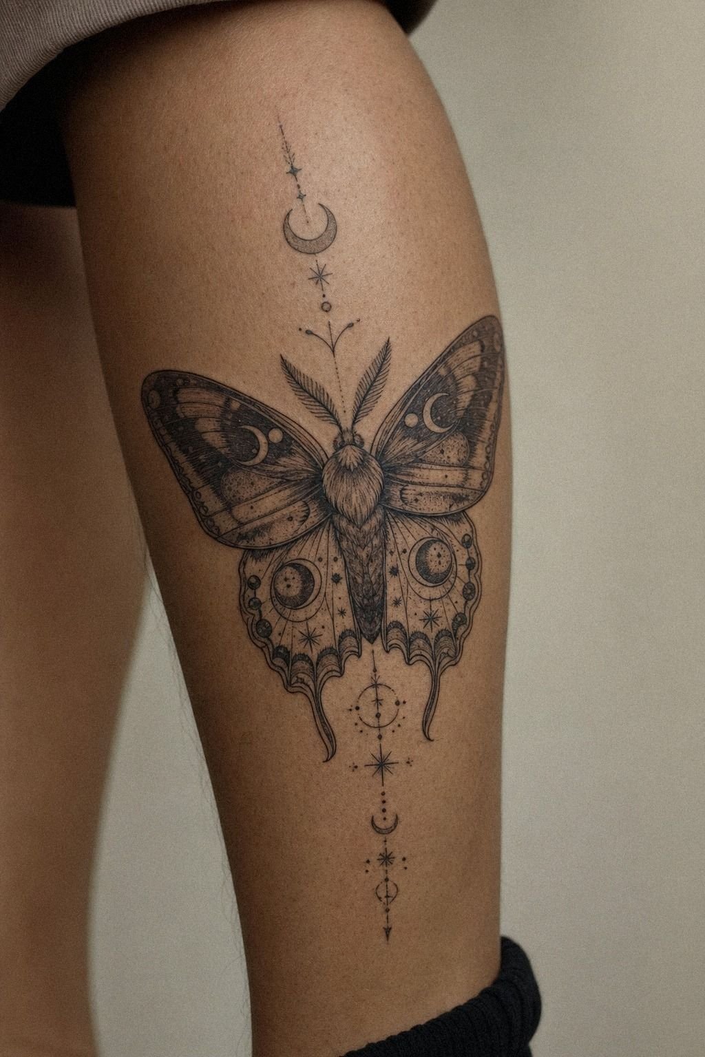 Moth Tattoo With Moonlit Wing Detail