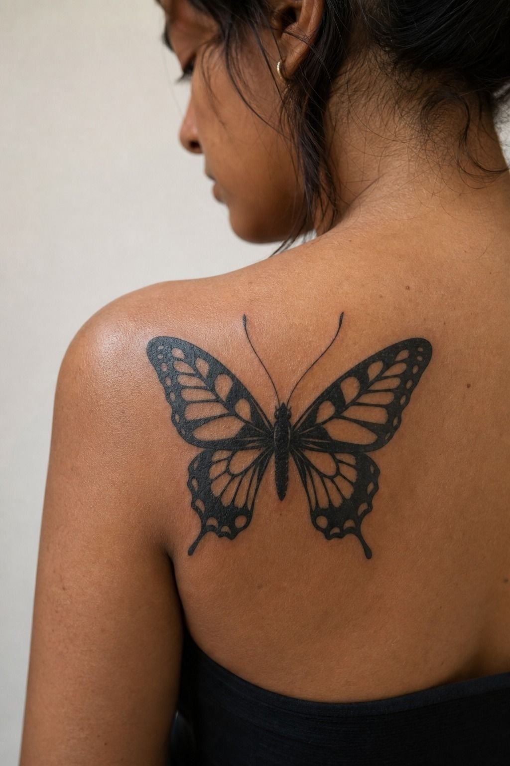 Bold Blackwork Butterfly Tattoo Stencil
