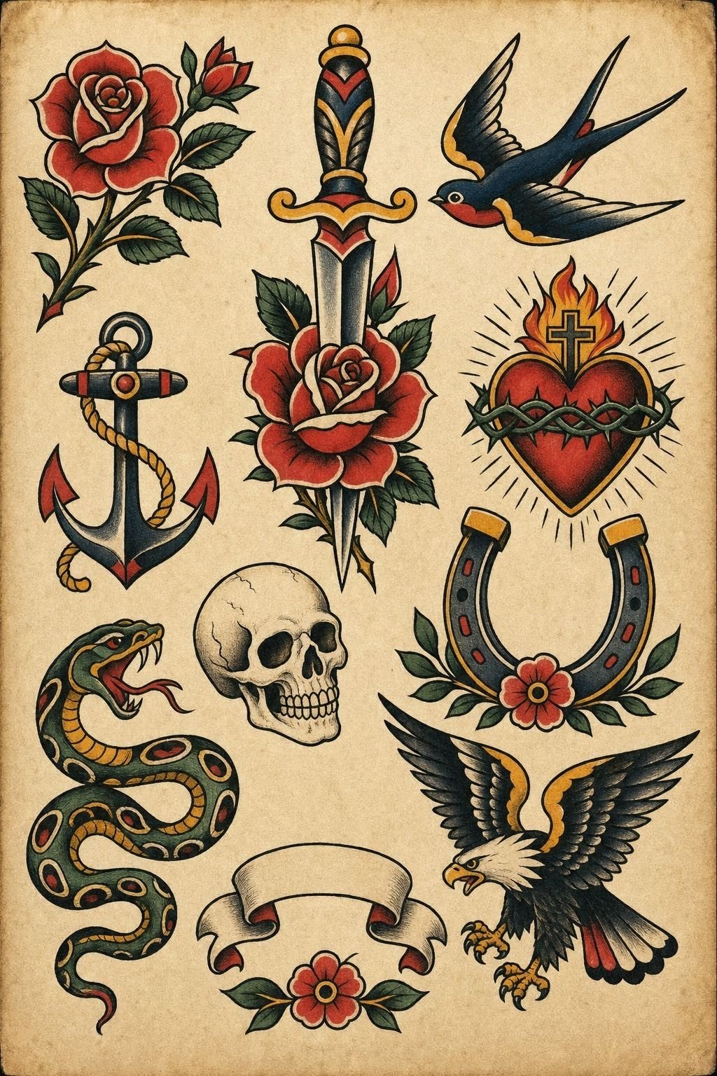 Traditional Flash Tattoo Design Book Page