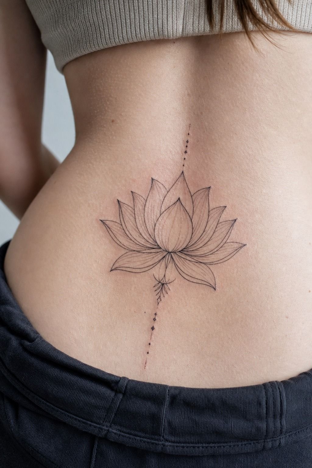 Tiny Lotus Lower Back Tattoo