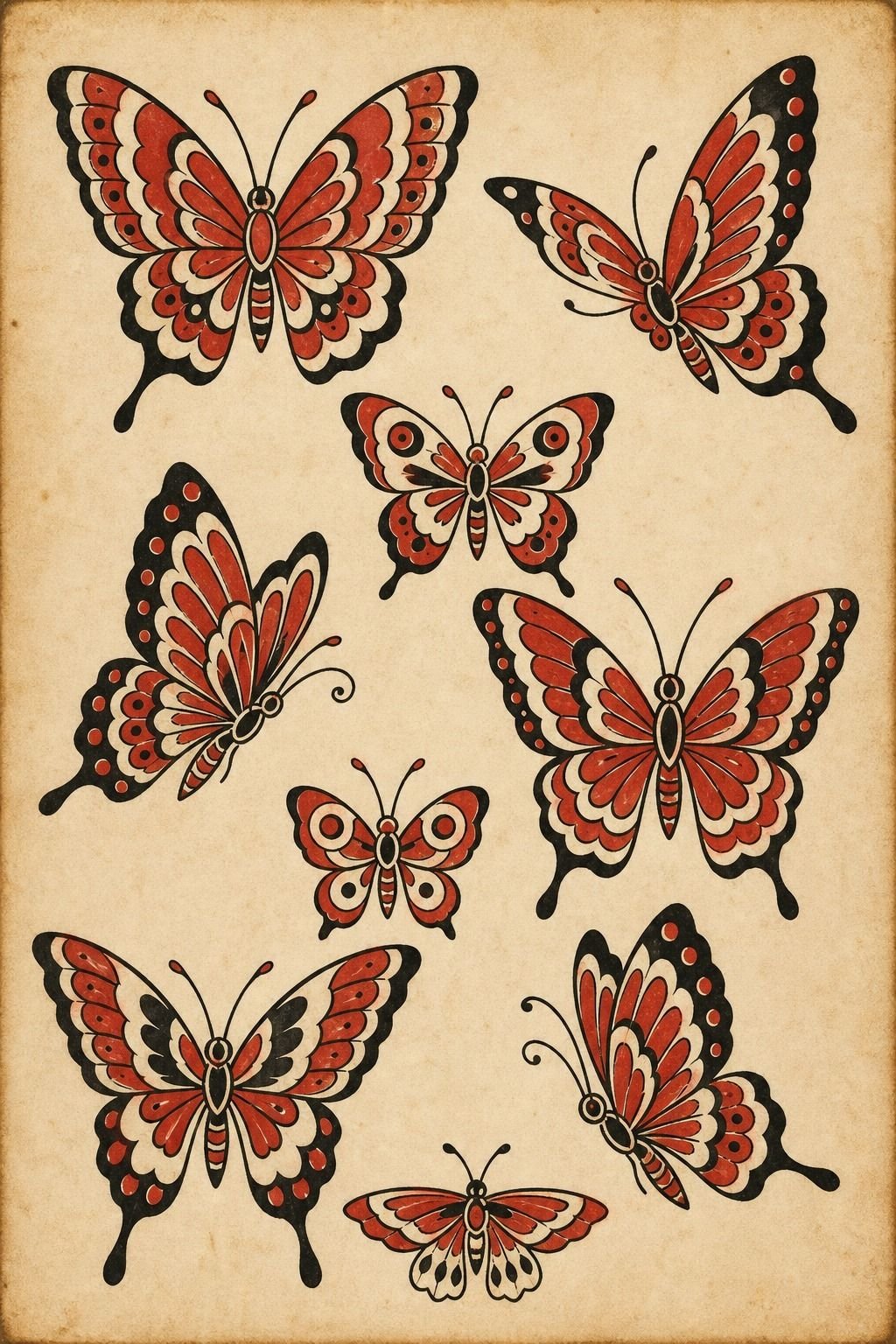 Red Ink Butterfly Tattoo Stencil