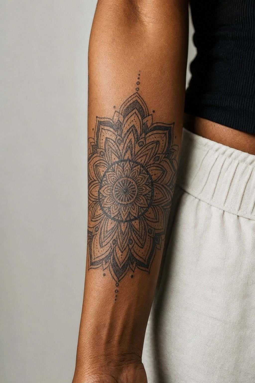 I Protected The Mandala During Healing (Inner Forearm, Deep Brown Skin)