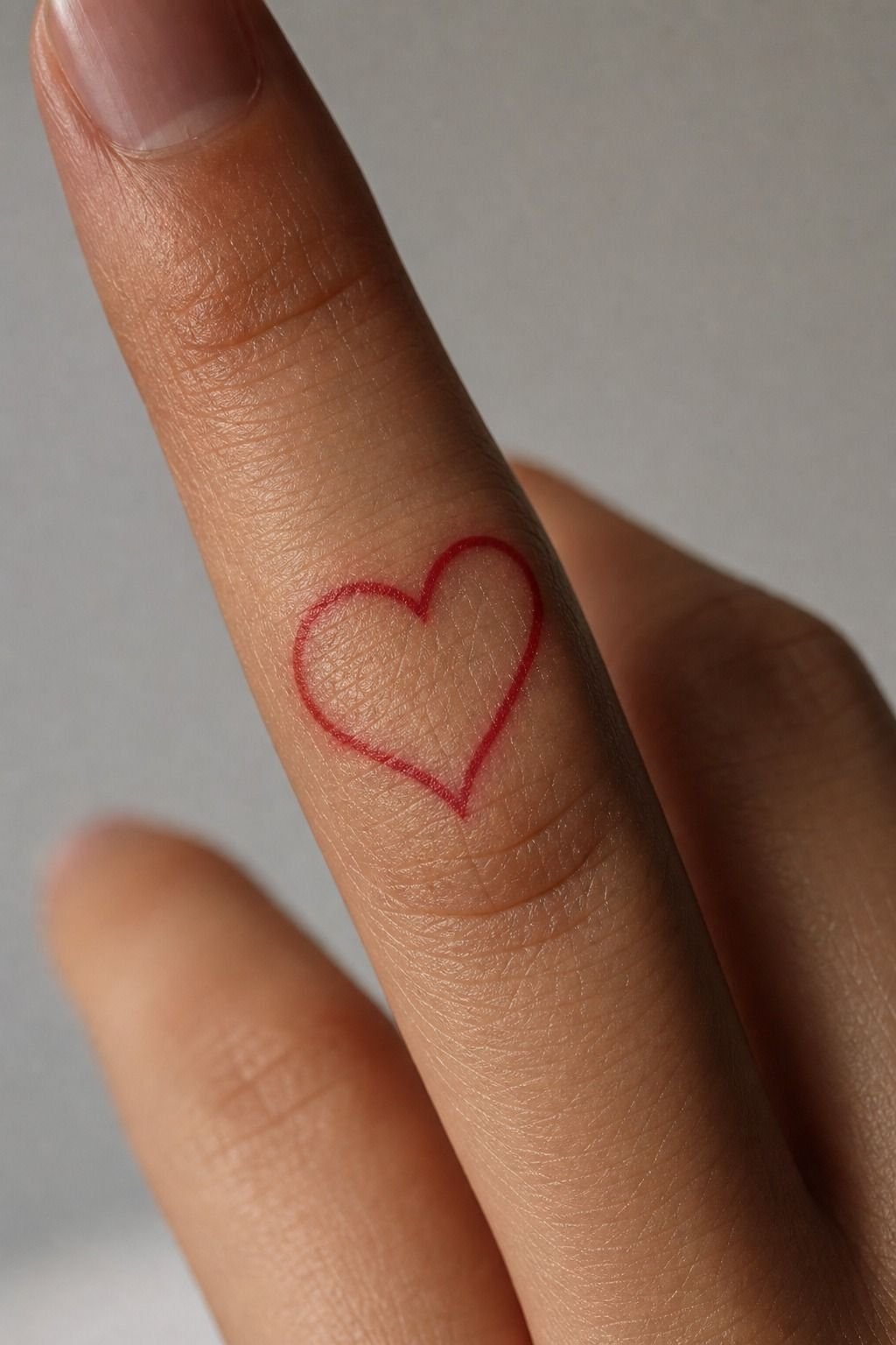 Place a Fine Line Red Heart on the Finger Carefully