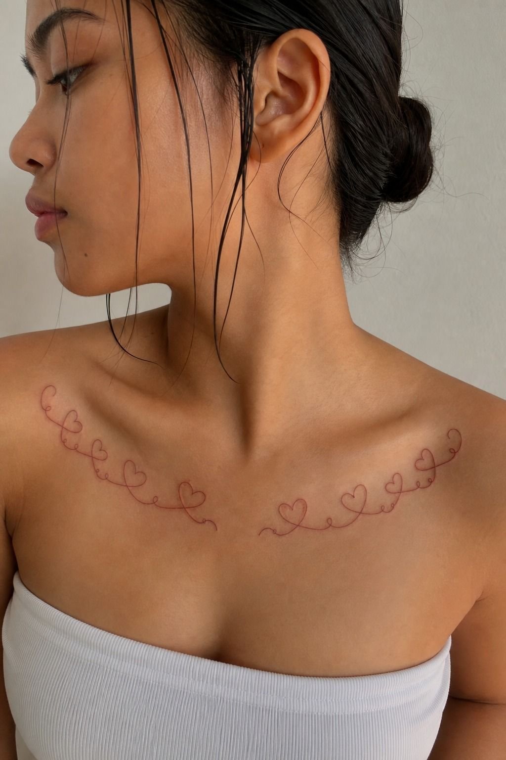 Corazón Rojo Collarbone Tattoo