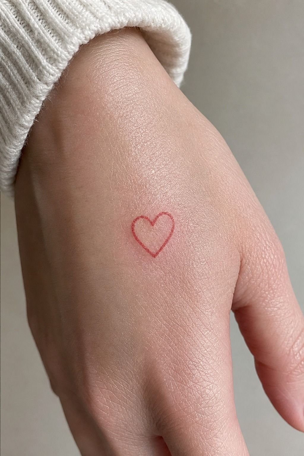 Micro Red Heart Hand Tattoo