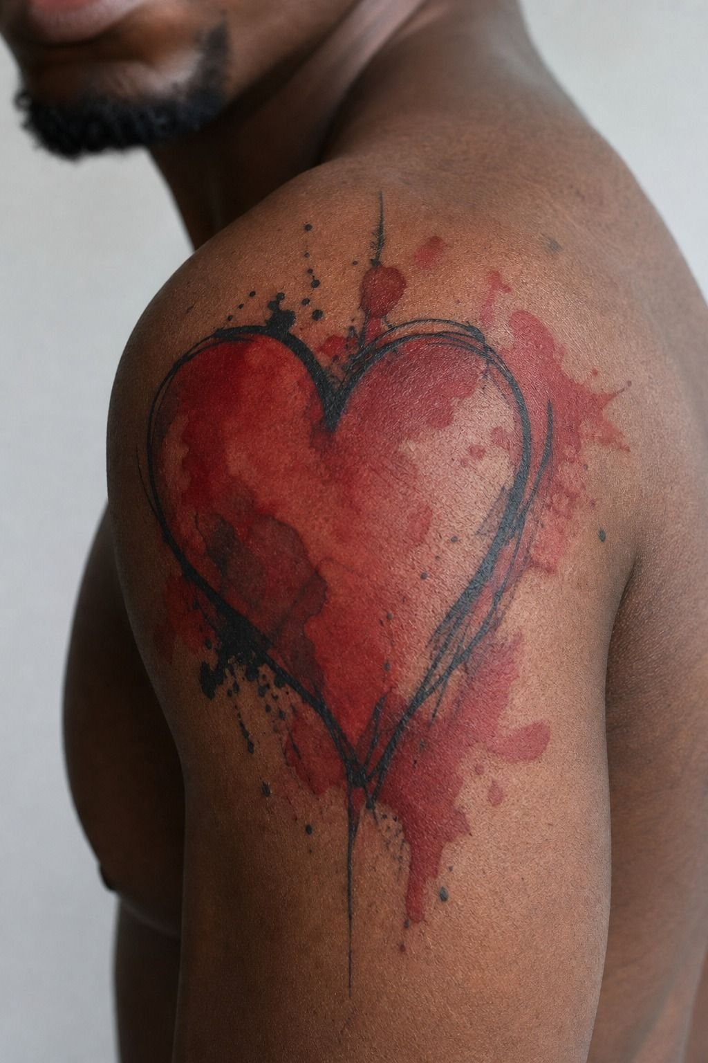 Anchor a Watercolor Red Heart on the Shoulder