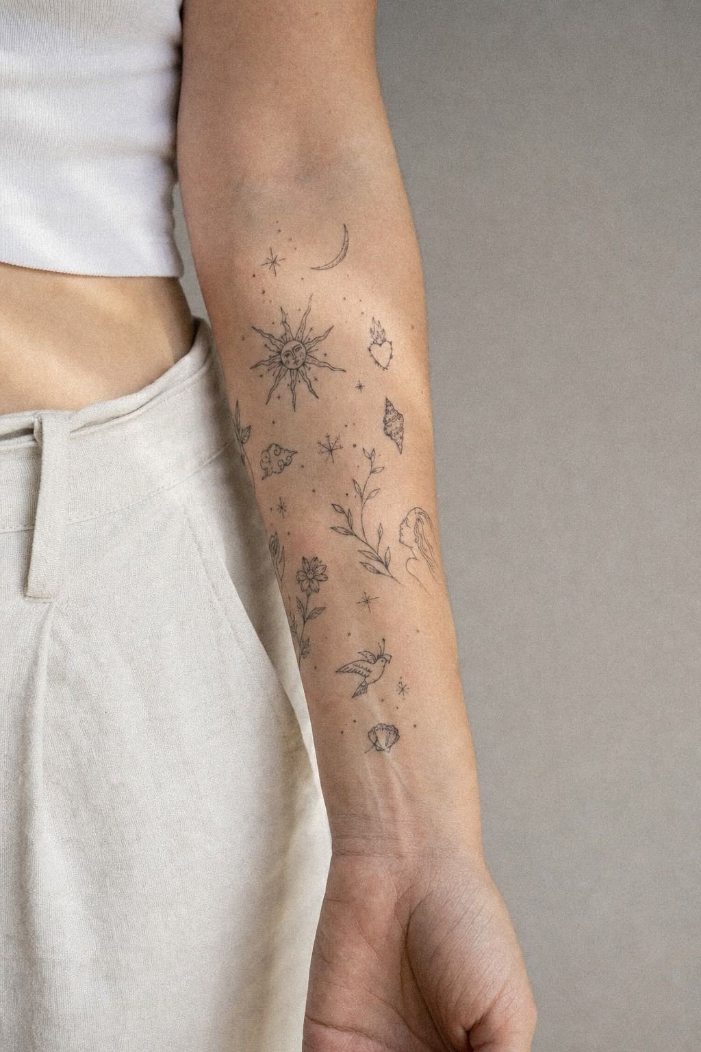 Patchwork Above Knee Tattoo Cluster