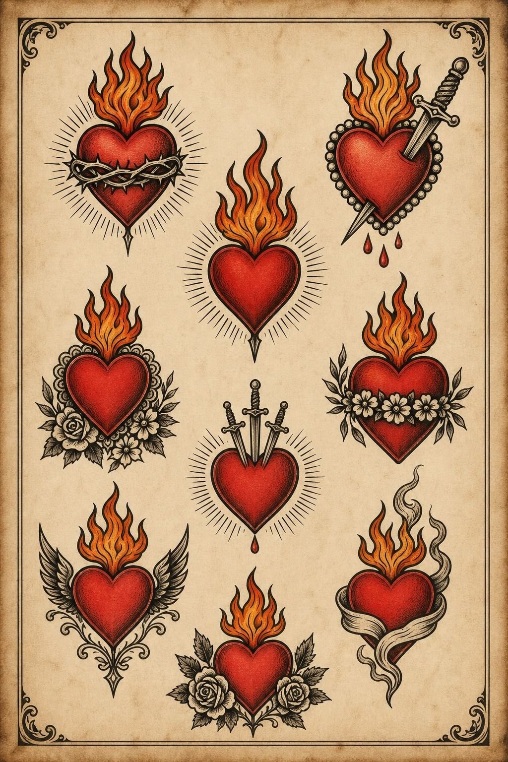 Red Heart Flame Tattoo