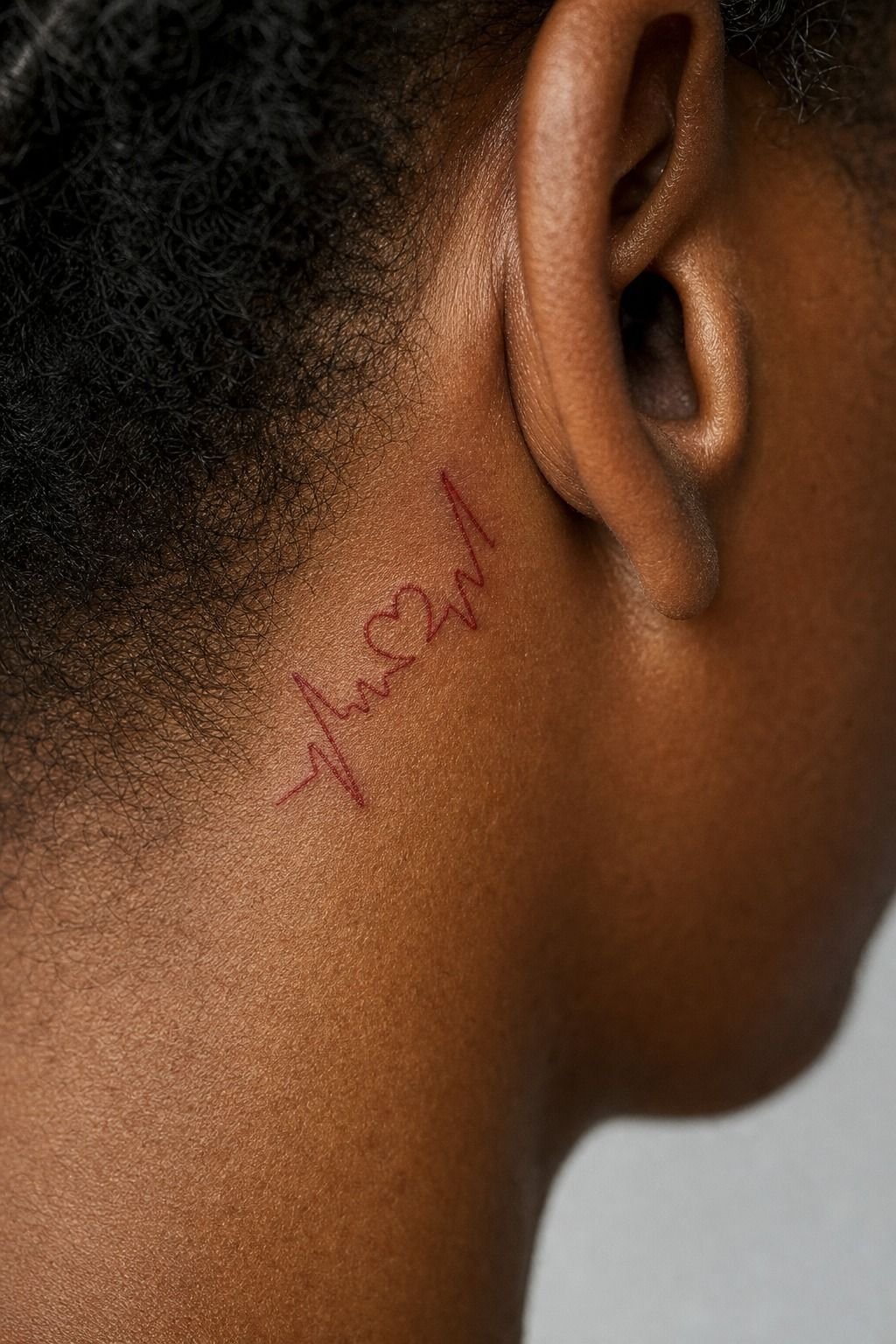 Red Heart Pulse Line Tattoo