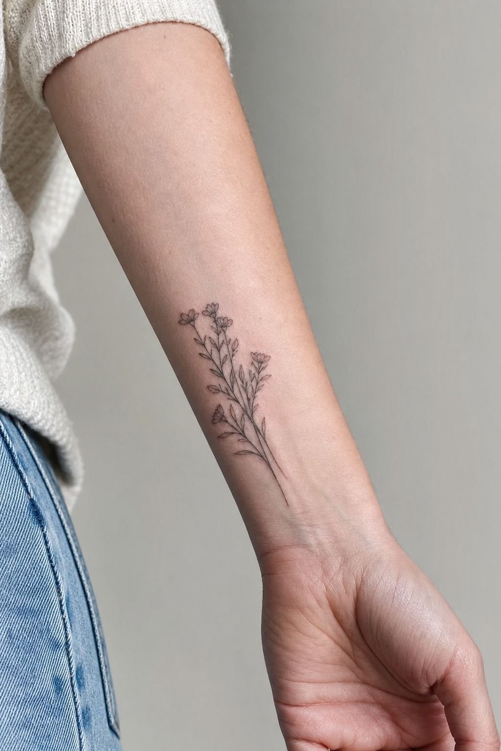 Fine-Line Floral Tattoo Outline Stencil Design