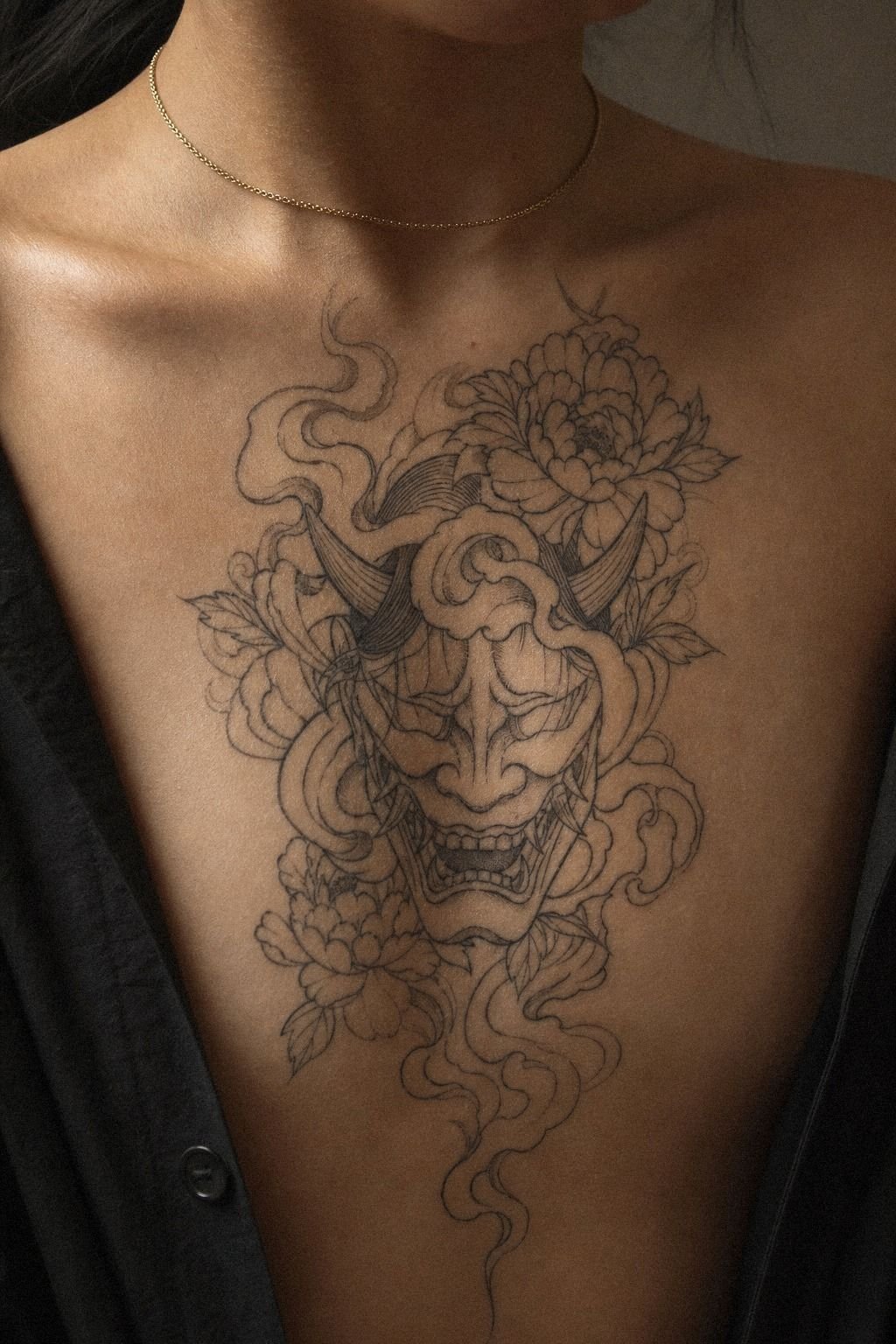 Oni Tattoo With Hannya Mask Details