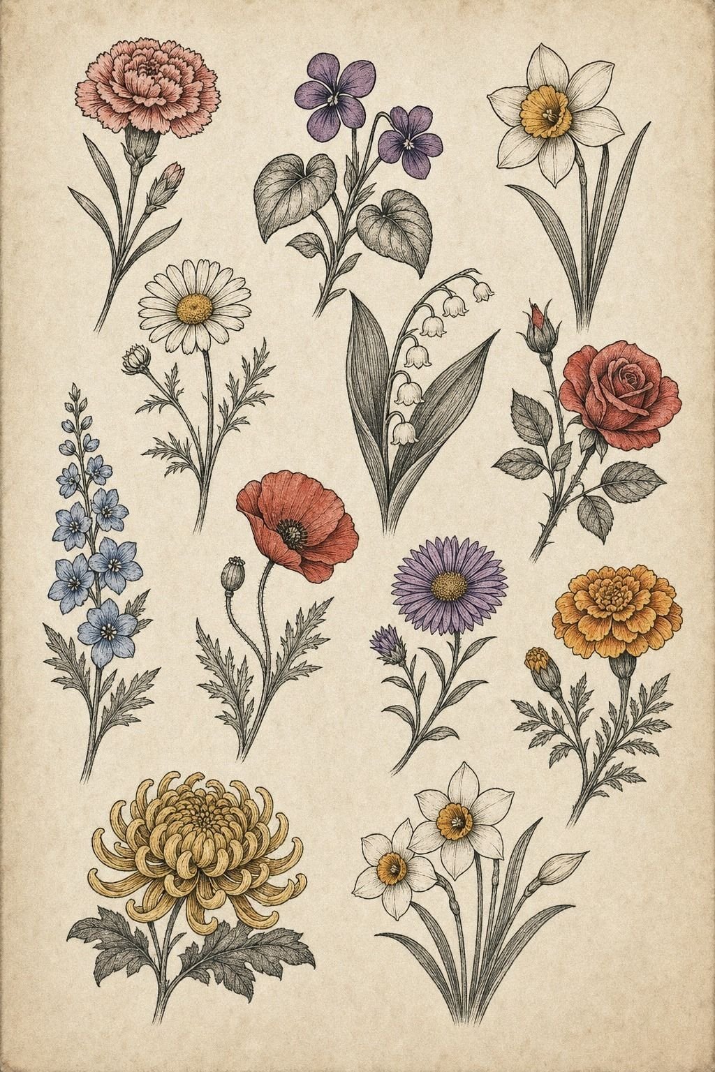 Single Needle Birth Flower Calf Tattoo