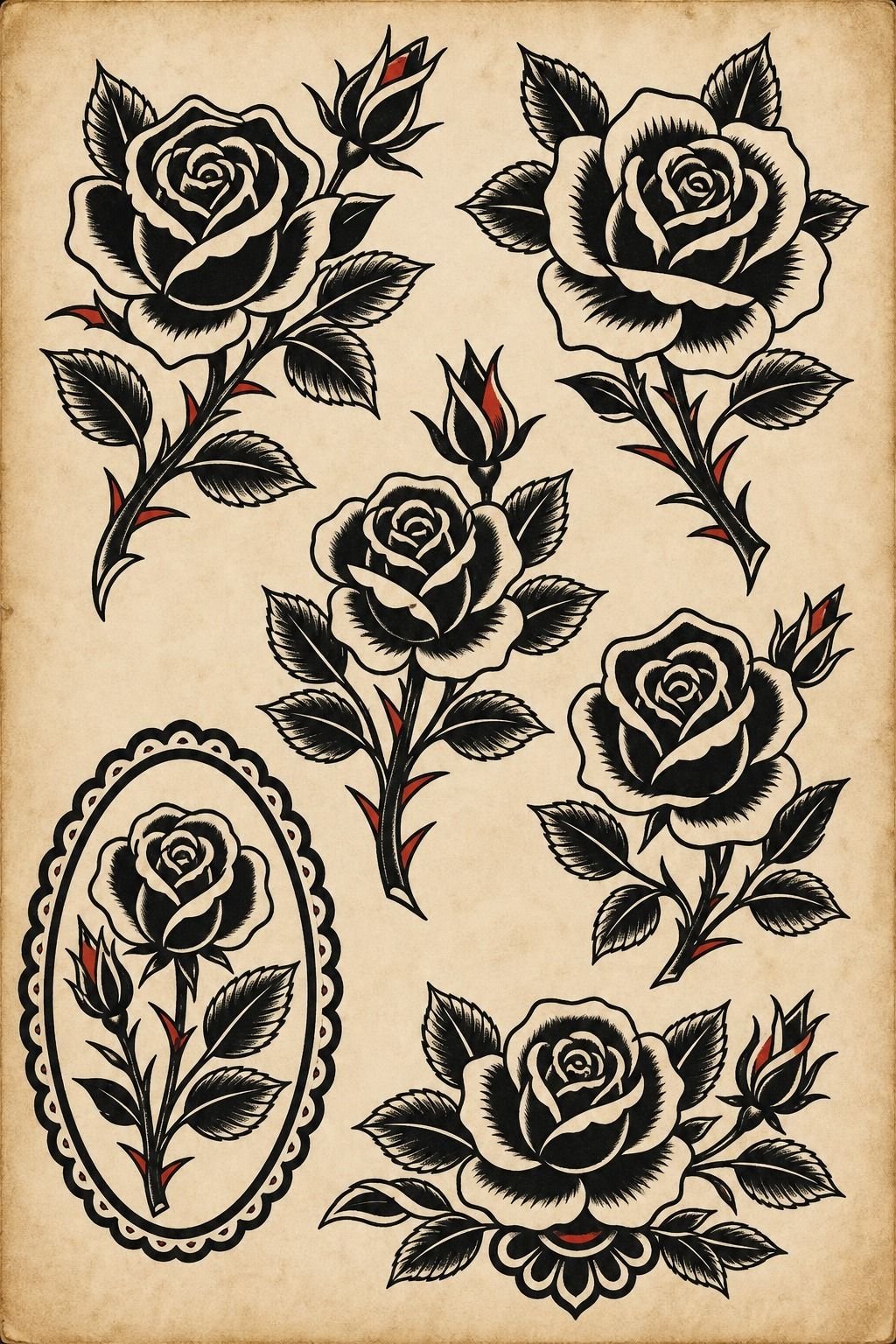 Blackwork Rose Tattoo Outline Drawing