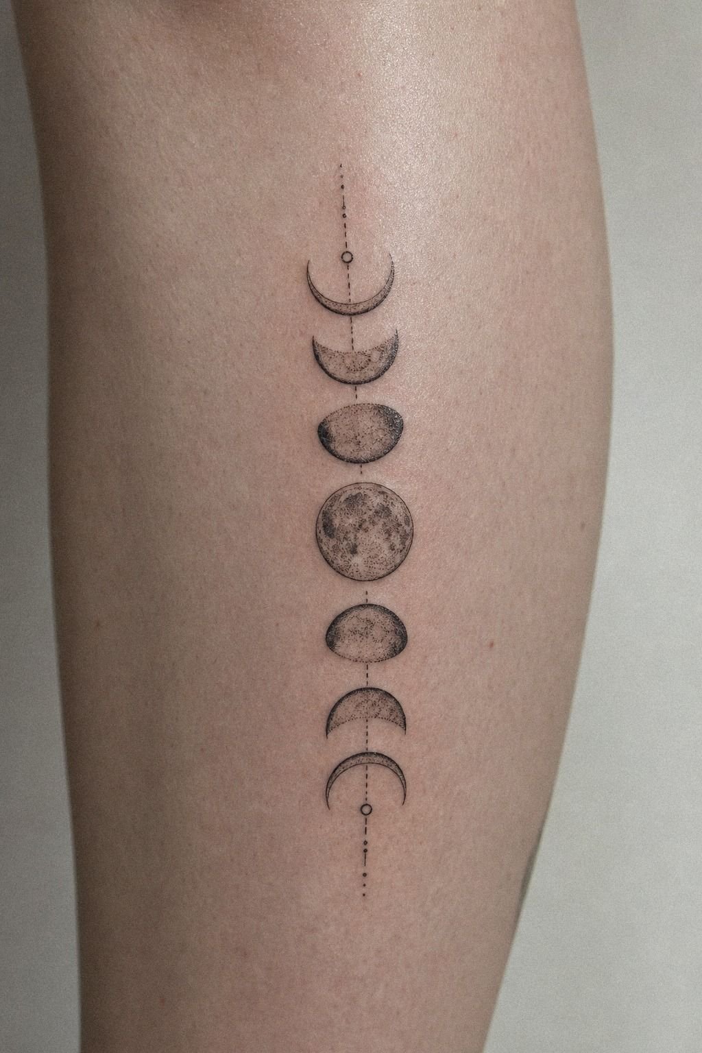 Small Moon Phase Tattoo on the Calf