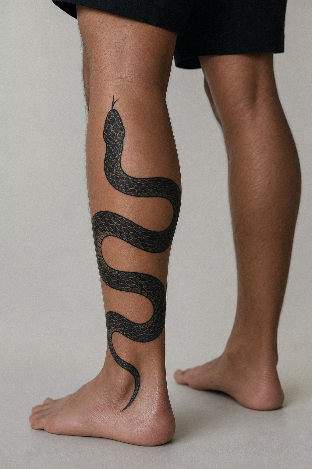Blackwork Snake Tattoo Around the Calf