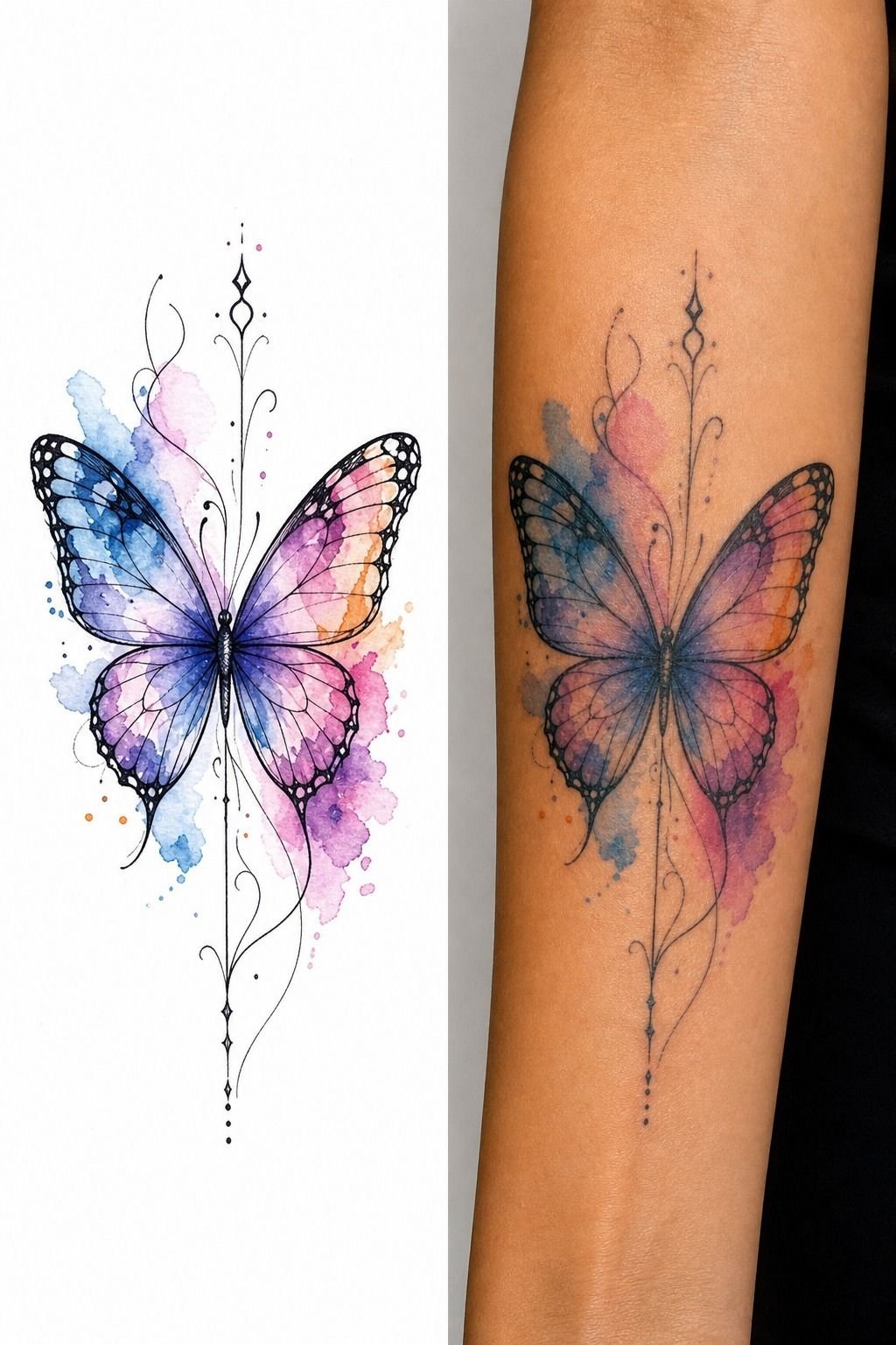 Watercolor Butterfly Tattoo Linework Template