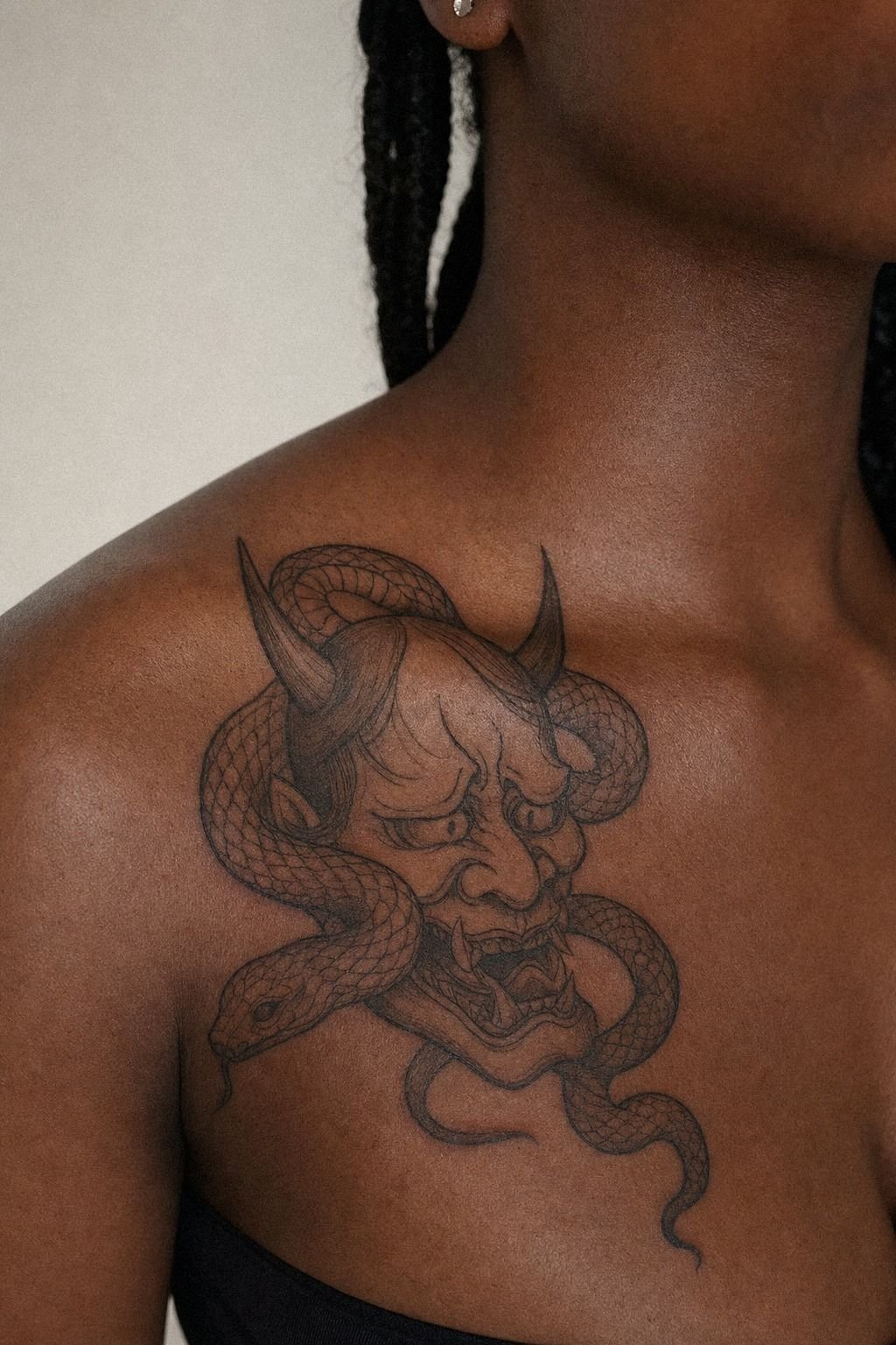 Oni Tattoo With Snake Wrapped Around