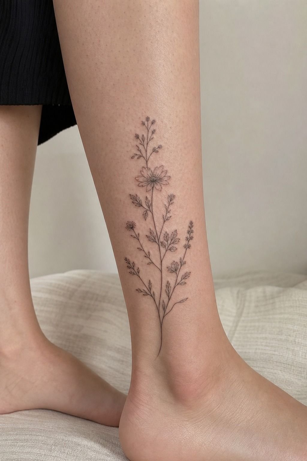 Ankle Wildflower Tattoo Printable Stencil