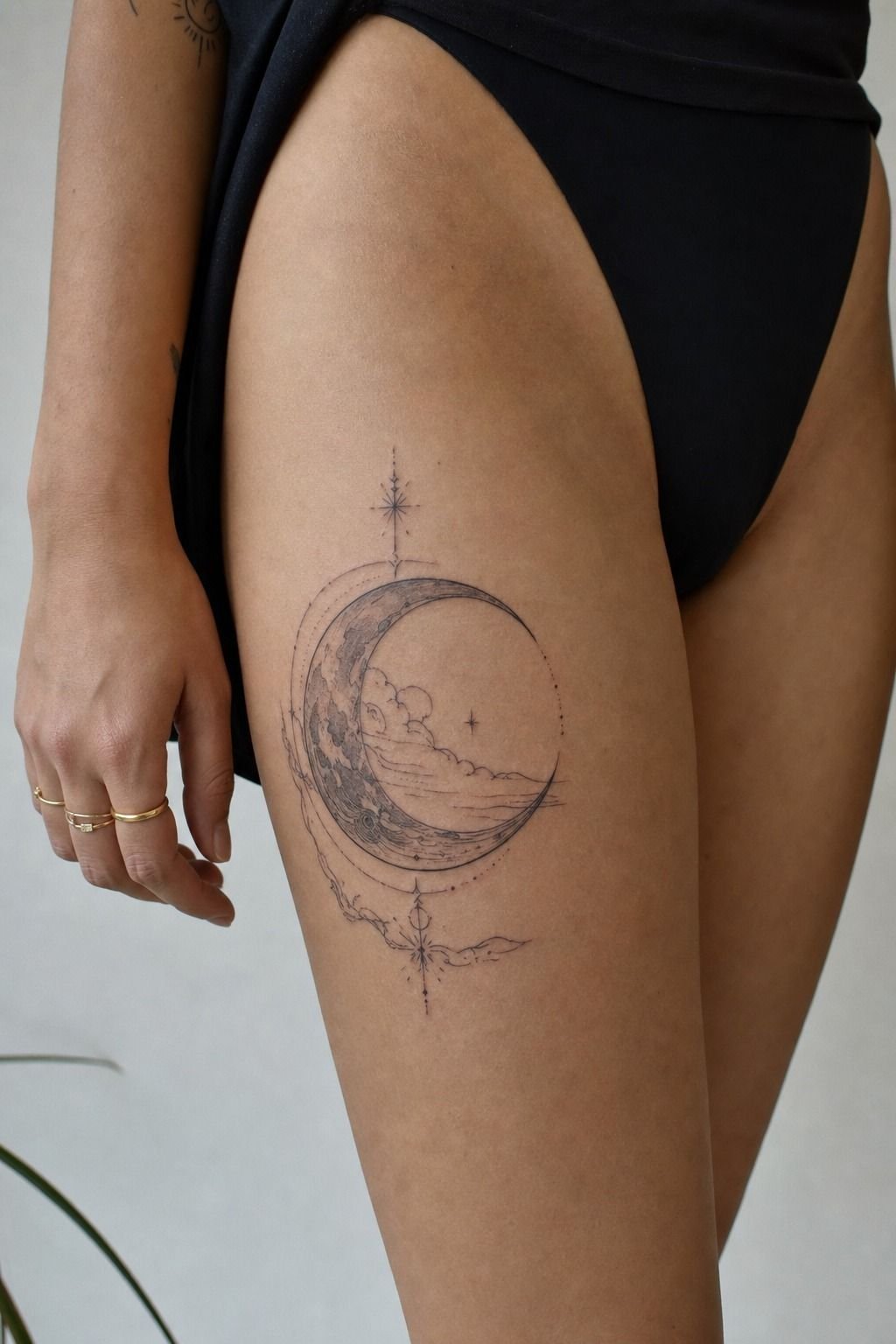 Black-and-Grey Moon Tattoo Outline