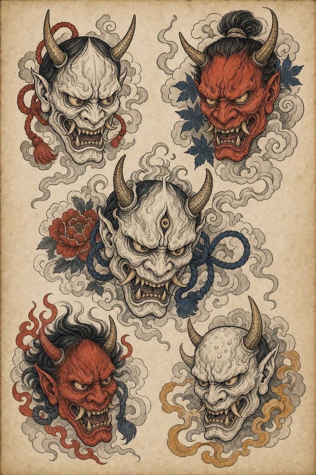 Oni Tattoo Thigh Placement With Clouds