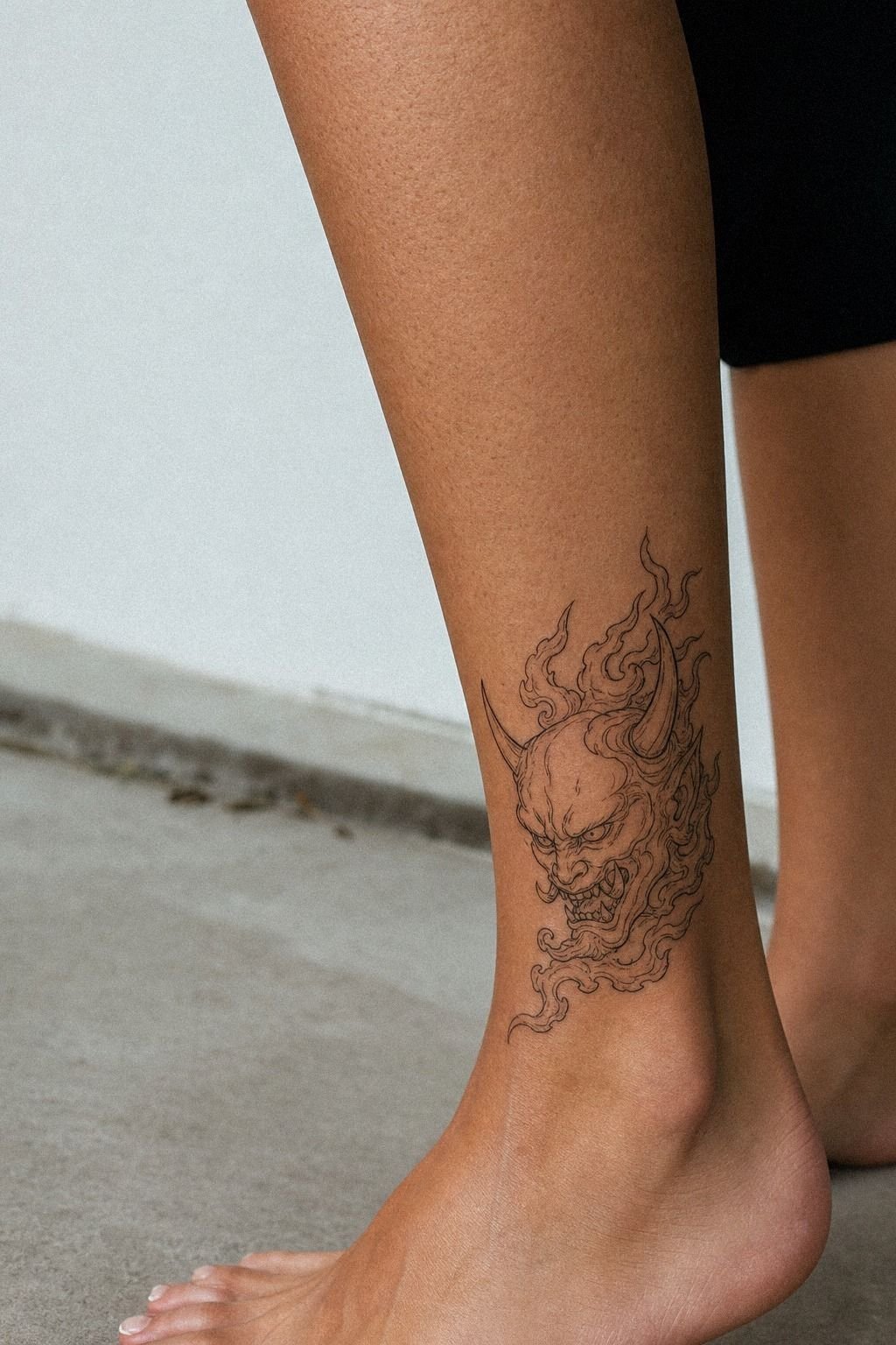 Fine Line Oni Tattoo Outline