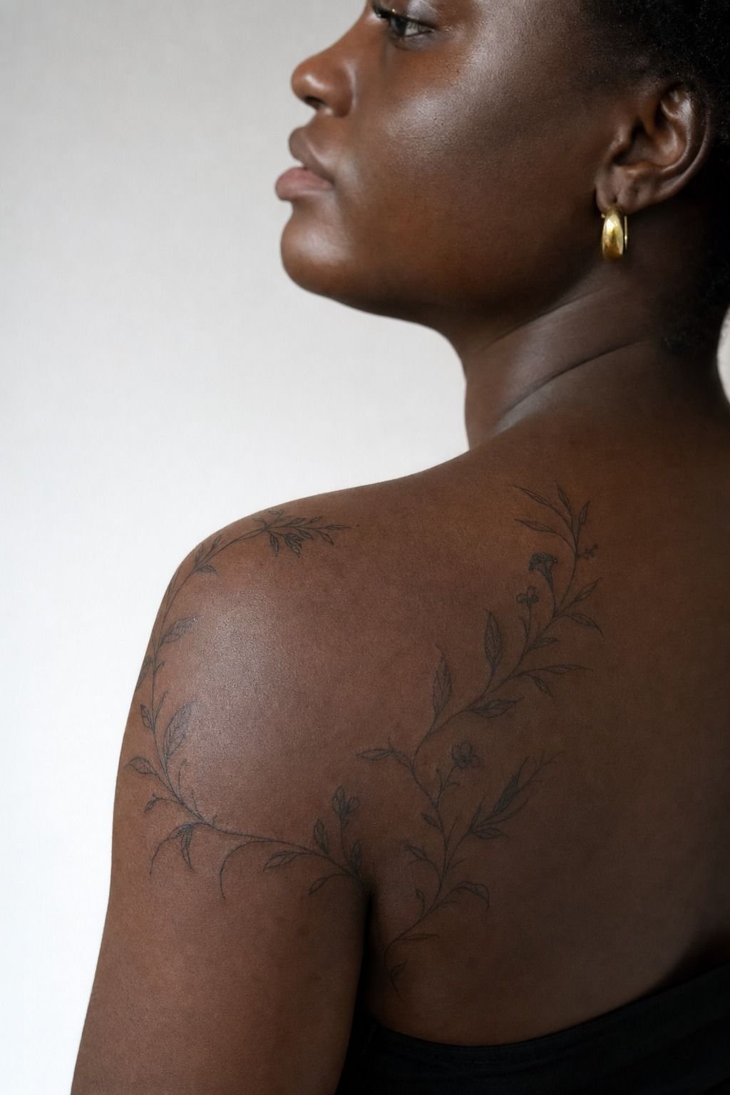 Shoulder Botanical Tattoo Outline Design